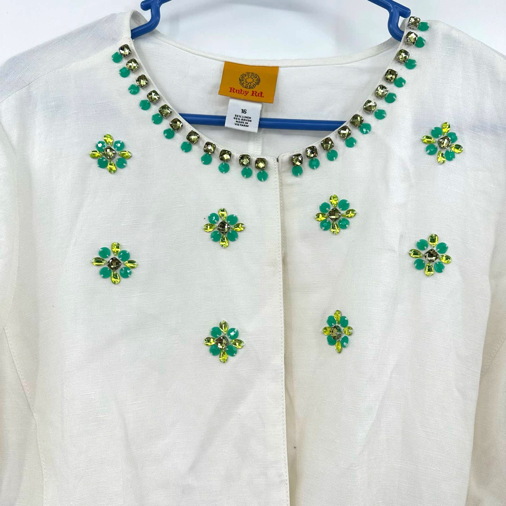 Ruby Rd Size 16 Linen Blend White Light Weight Ja… - image 3